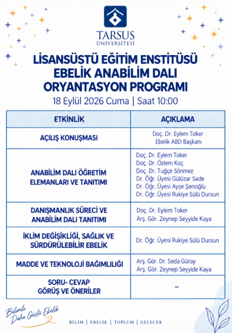2026-2027 Güz Dönemi Ebelik Anabilim Dalı Lisansüstü Oryantasyon Programı Gerçek...